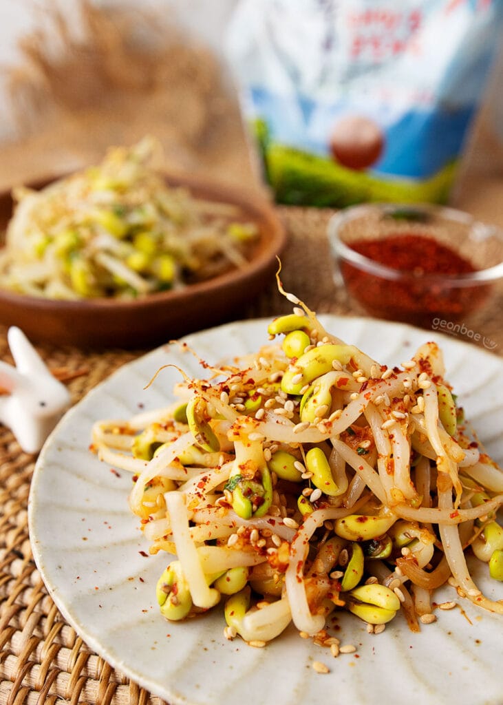 soybean sprouts seasoned with red pepper chilli flakes