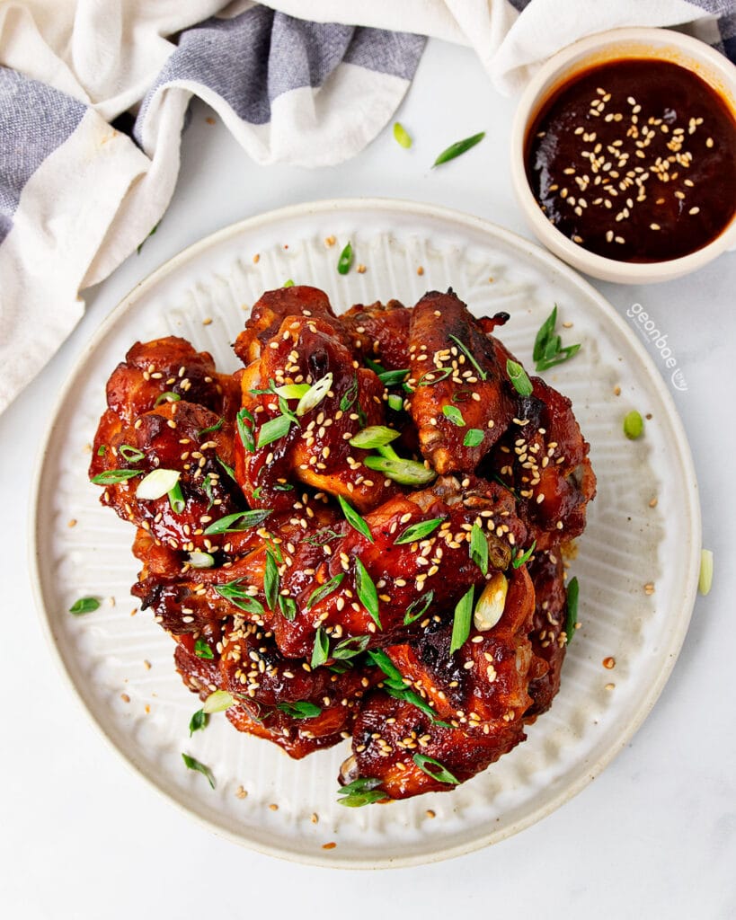 plate of spicy gochujang wings